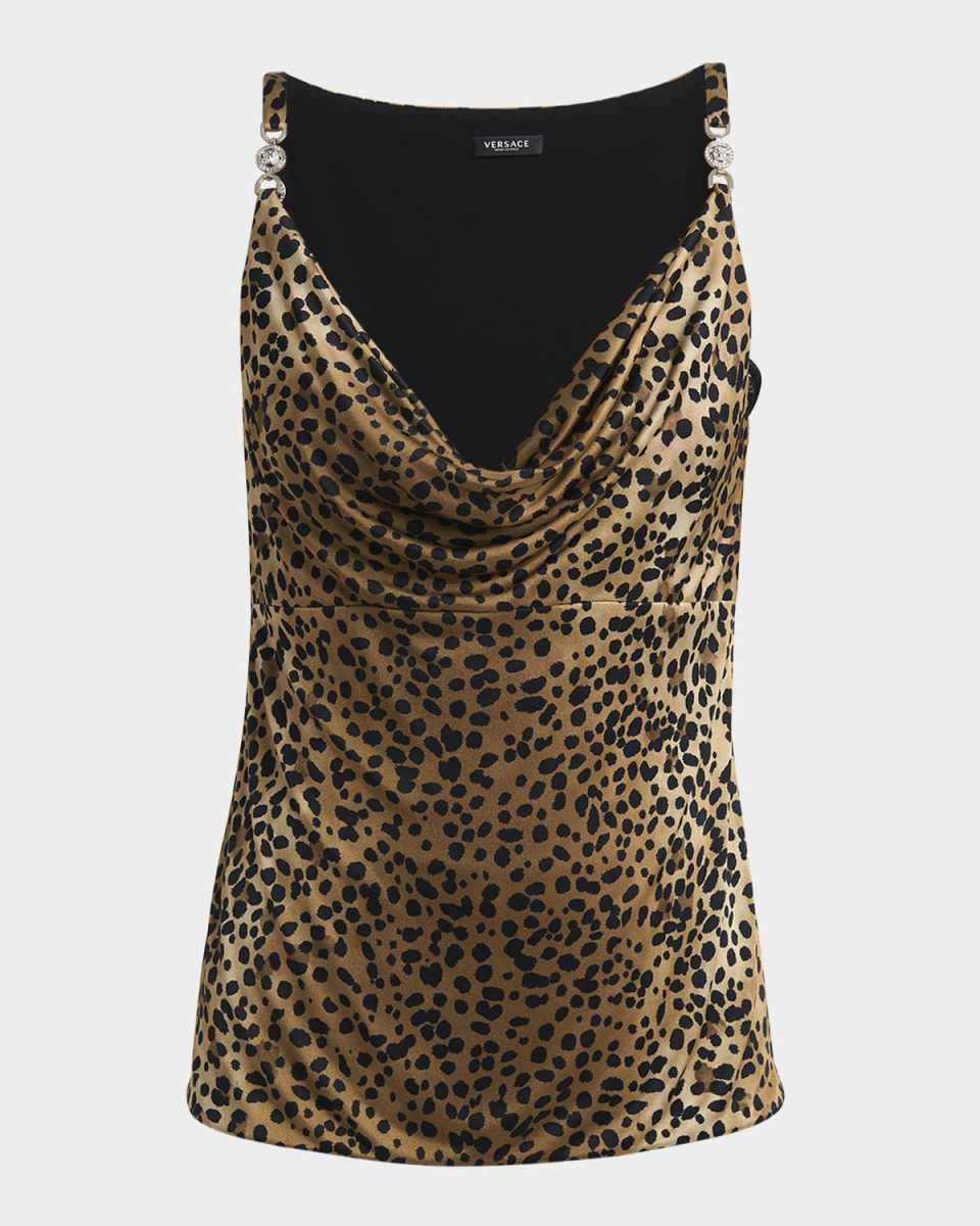 Cowl-Neck Leopard Responsible Liquid Jersey Blouse